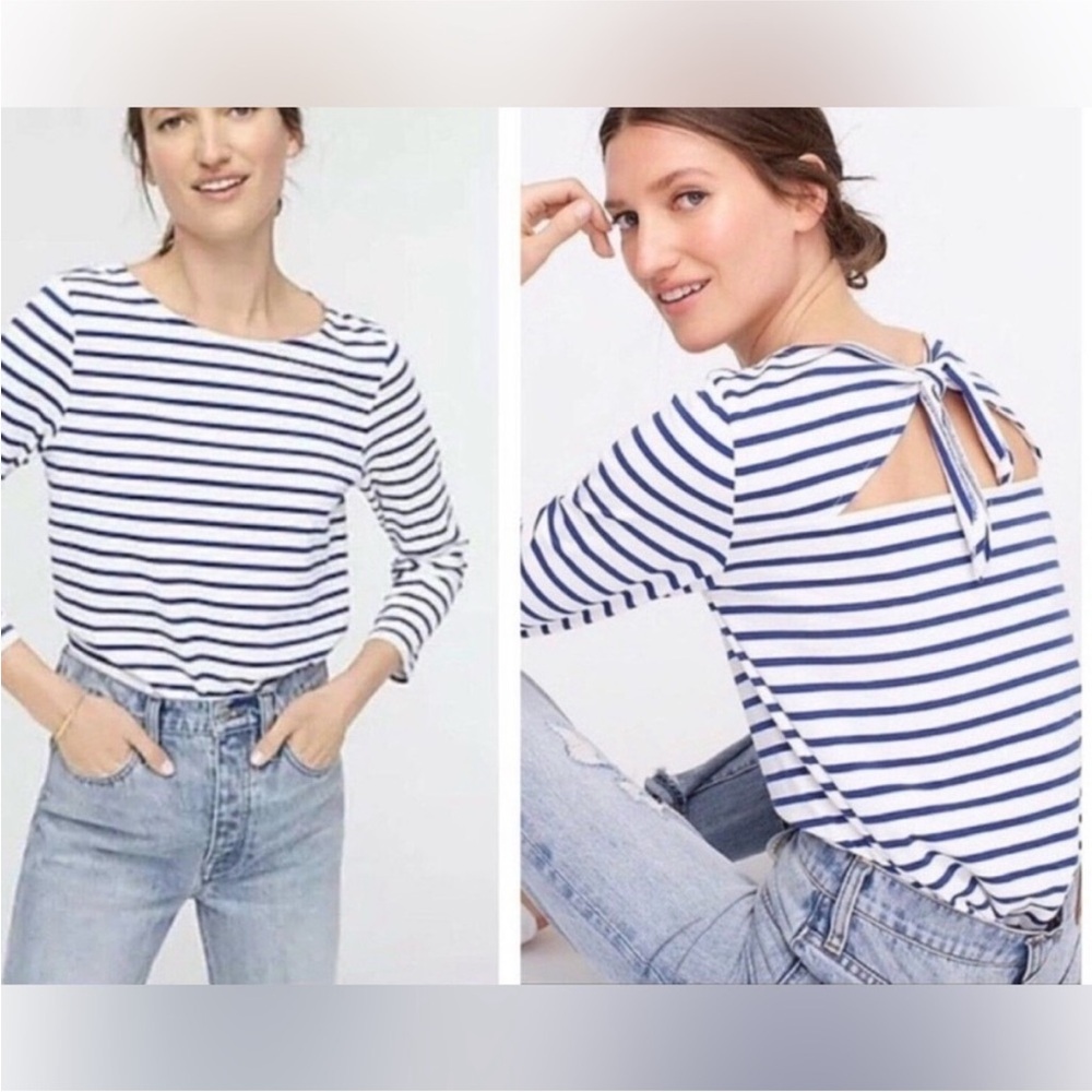 J. Crew Women's Tie-Back Top in Striped Mariner Cloth Size XL AJ630 NEW